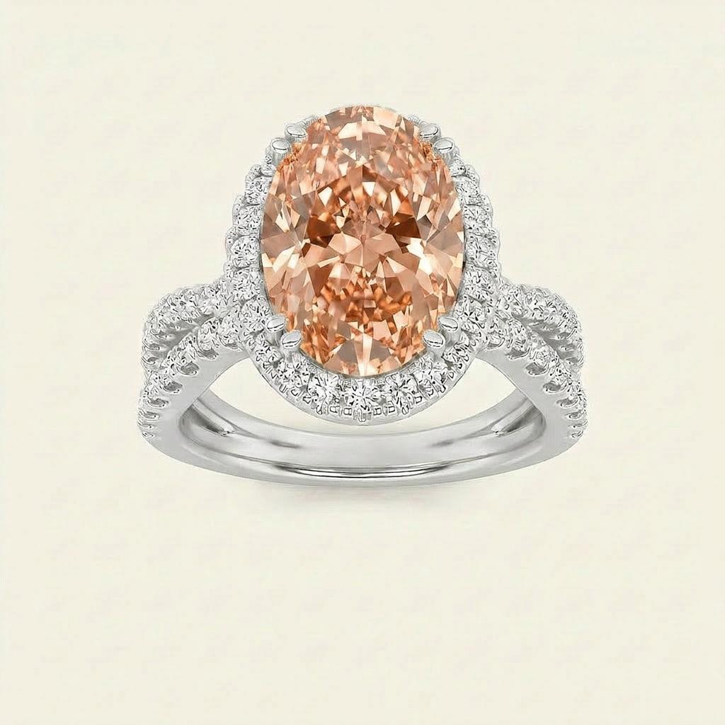 4CT Oval Cut Lab Grown Diamond Halo Side Stone Ring