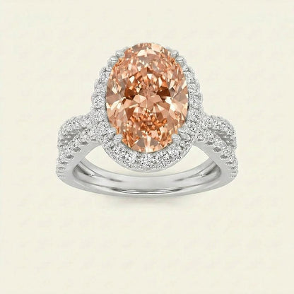 4CT Oval Cut Lab Grown Diamond Halo Side Stone Ring