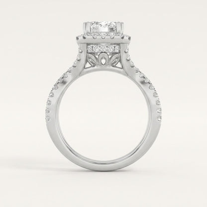 2CT Emerald Cut Lab Grown Diamond Halo Side Stone Ring