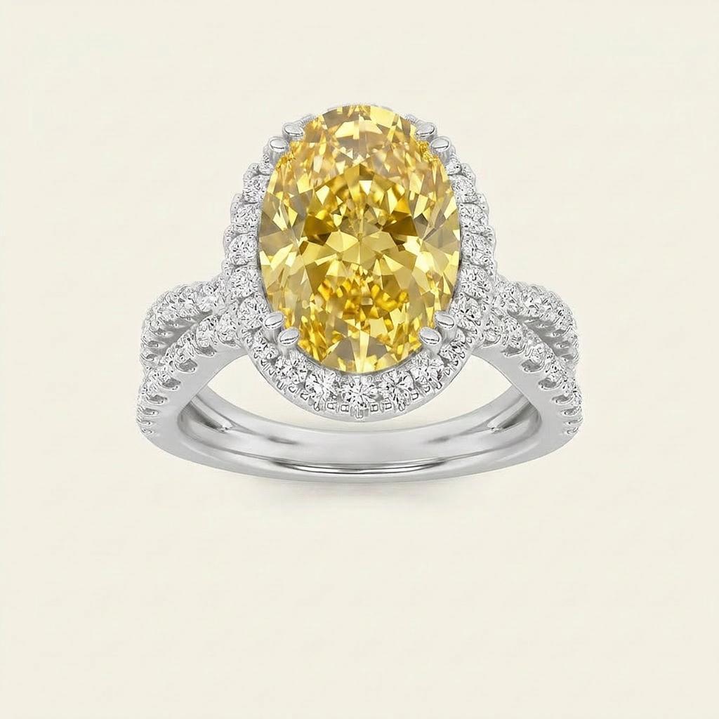 4CT Oval Cut Lab Grown Diamond Halo Side Stone Ring