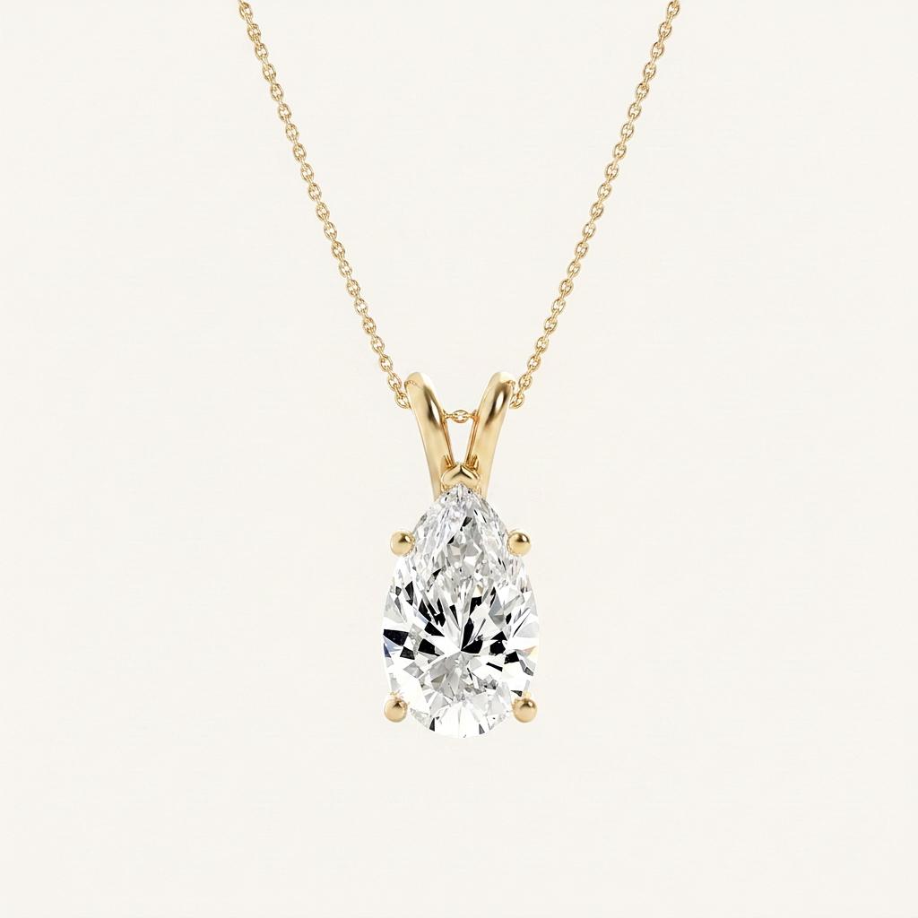 1CT Pear Cut Lab Grown Diamond Pendant Necklace