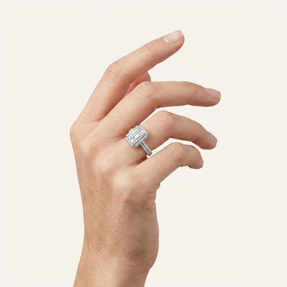 3CT Radiant Cut Lab Grown Diamond Halo Side Stone Ring
