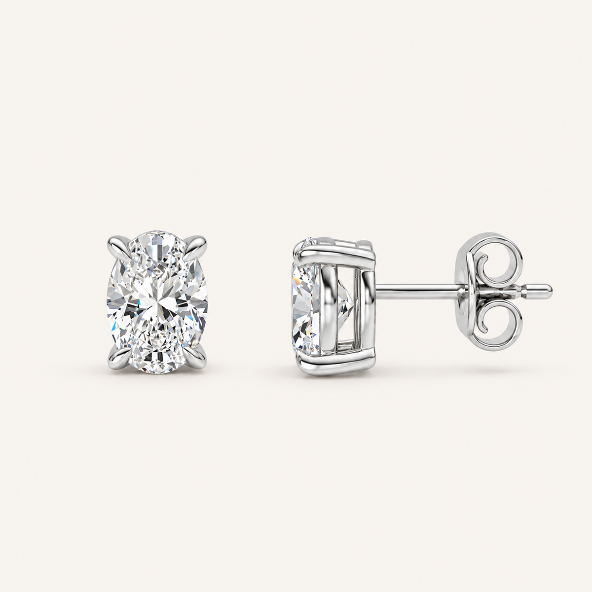 2CT Oval Cut Lab Grown Diamond Four Prong Stud Earrings