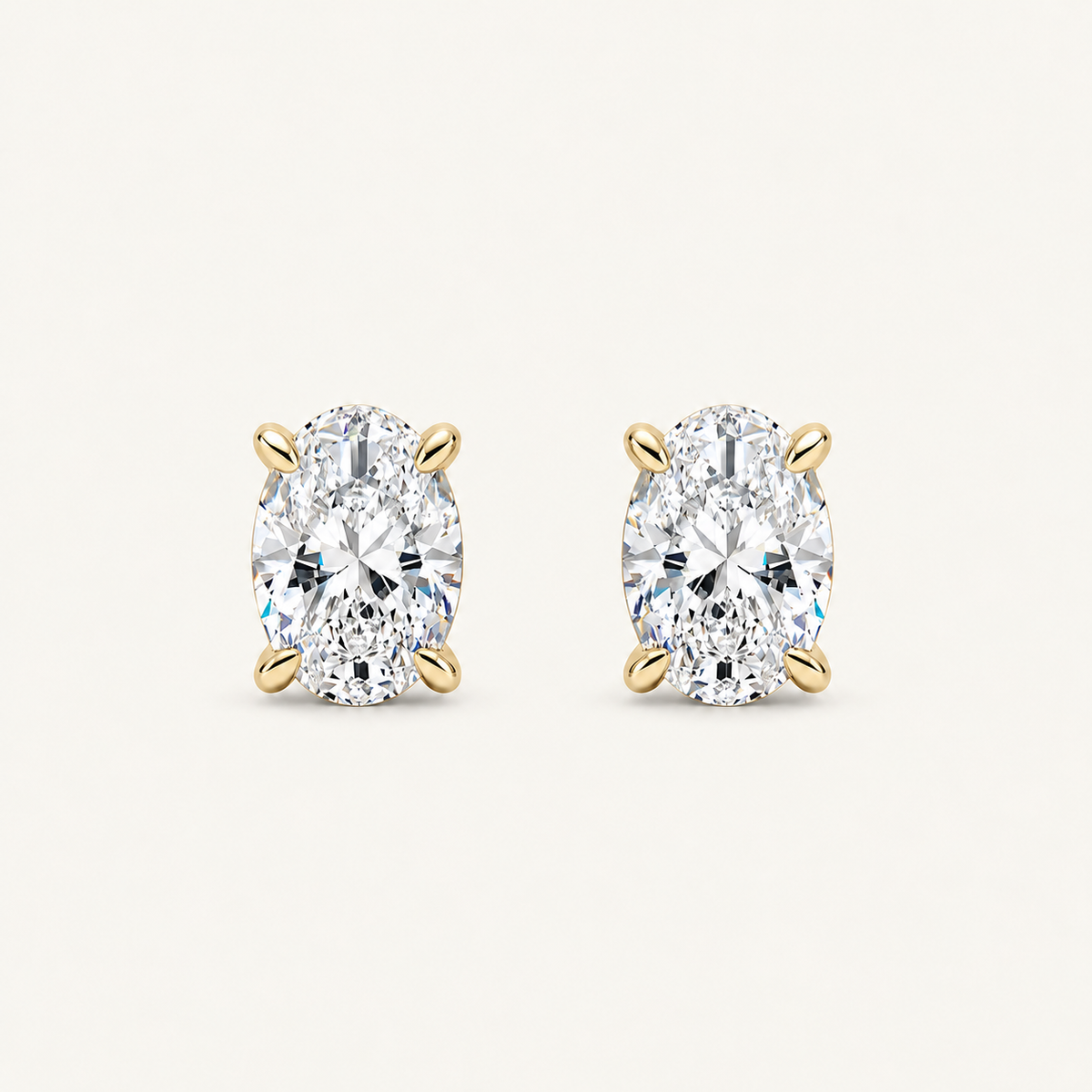 2CT Oval Cut Lab Grown Diamond Four Prong Stud Earrings