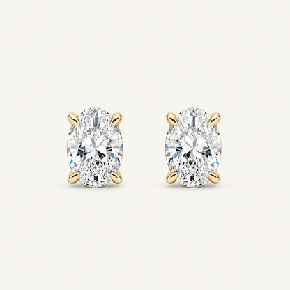 2CT Oval Cut Lab Grown Diamond Four Prong Stud Earrings