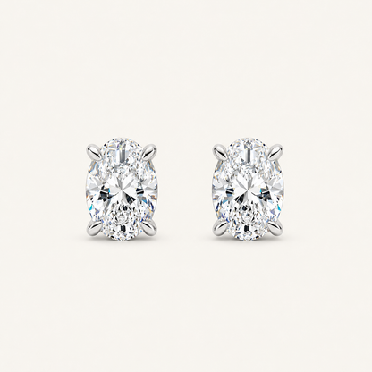 2CT Oval Cut Lab Grown Diamond Four Prong Stud Earrings