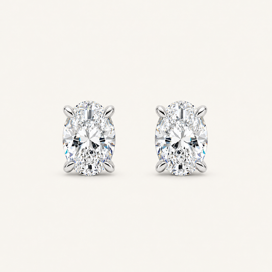 2CT Oval Cut Lab Grown Diamond Four Prong Stud Earrings