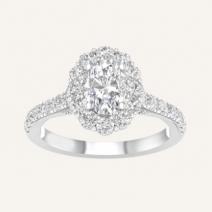 2.00CT Oval Cut Lab Grown Diamond Halo Side Stone Ring