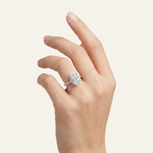 2CT Oval Cut Lab Grown Diamond Halo Side Stone Ring