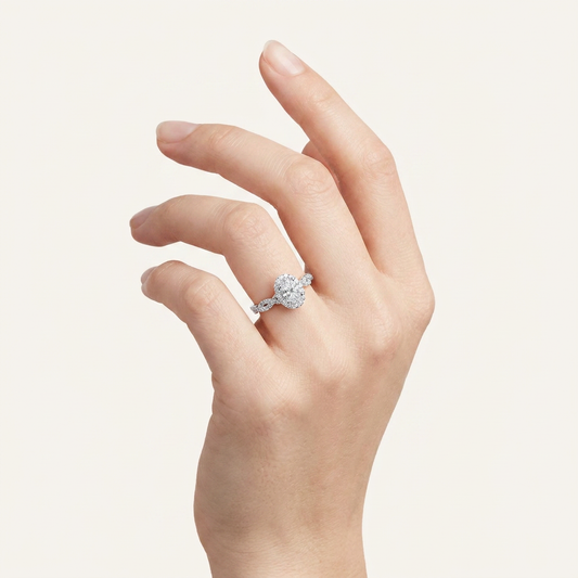 0.52 CT Oval Cut Lab Grown Diamond Halo Side Stone Ring