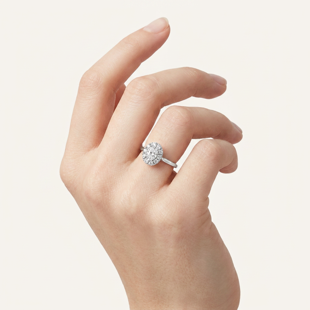 0.33CT Oval Cut Certified Lab Grown Diamond Promise Halo Side Stone Ring