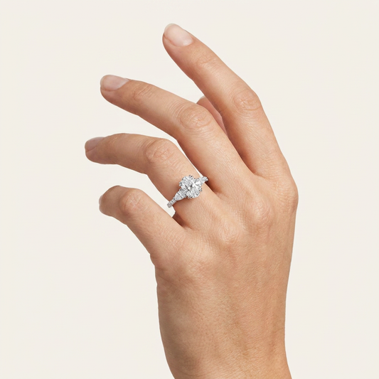 3CT Oval Cut Lab Grown Diamond Three Stone Side Stone Ring