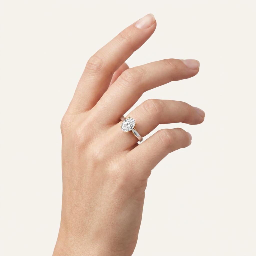 1CT Oval Cut Lab Grown Diamond Two Tone Solitaire Ring