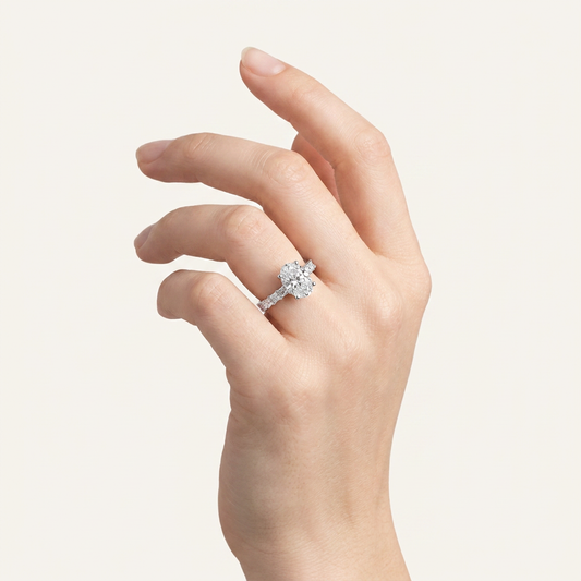 3.6CT Oval Cut Certified Lab Grown Diamond Side Stone Ring