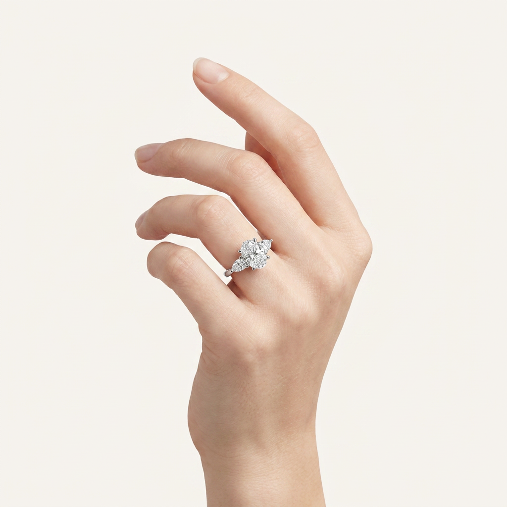 3.8CT Oval Cut Certified Lab Grown Diamond Three Stone Ring