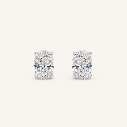 1CT Oval Cut Lab Grown Diamond Four Prong Stud Earrings