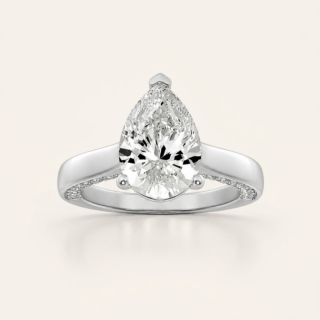 2.00 CT Pear Cut Lab Grown Diamond Side Stone Ring