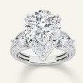6.75 CT Pear Cut Lab Grown Diamond Bold Statement Three Stone Side Stone Ring