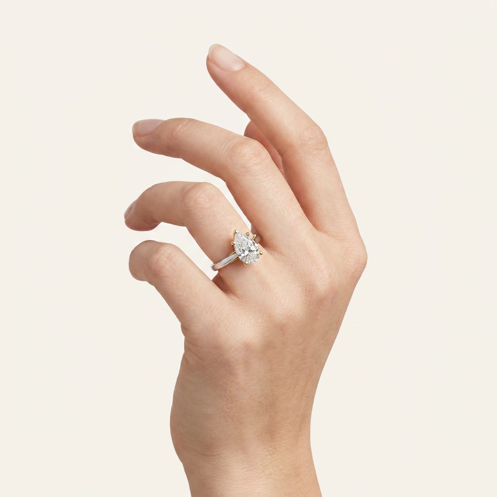 1CT Pear Cut Lab Grown Diamond Solitaire Ring