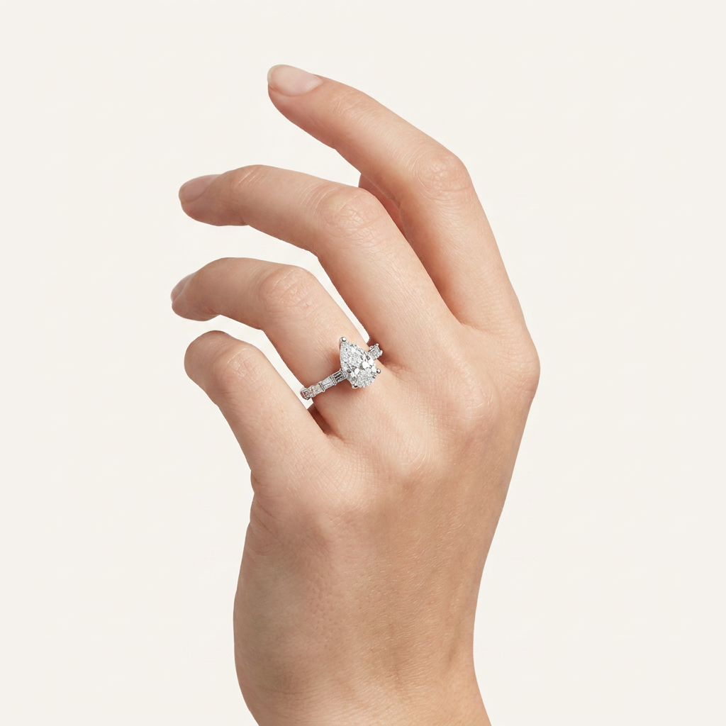 3.64CT Pear Cut Certified Lab Grown Diamond Side Stone Ring