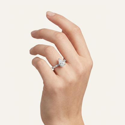 3.64CT Pear Cut Certified Lab Grown Diamond Side Stone Ring