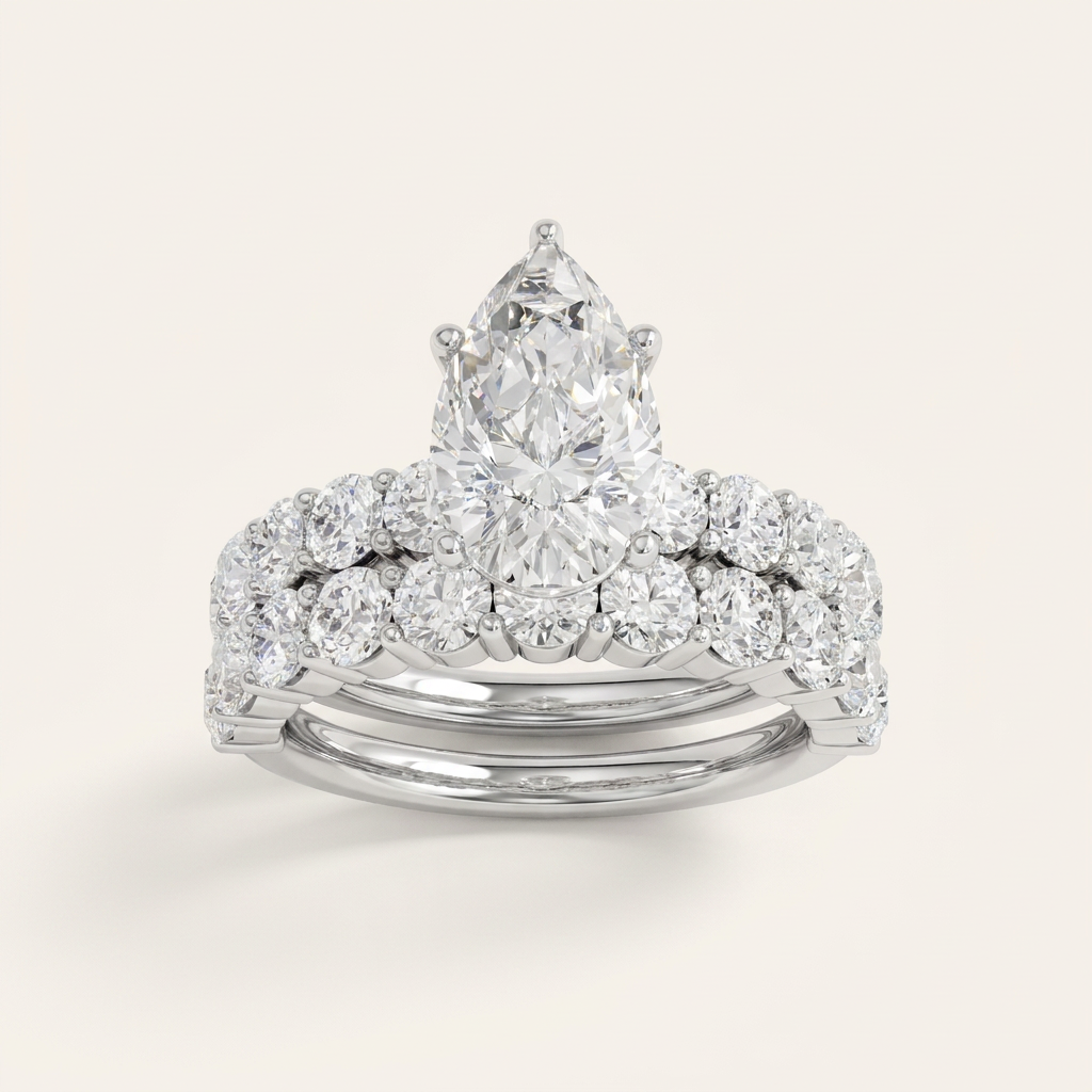4.00CT Pear Cut Lab Grown Diamond Bridal Set