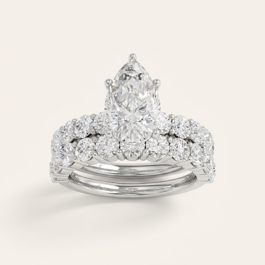 4.00CT Pear Cut Lab Grown Diamond Bridal Set
