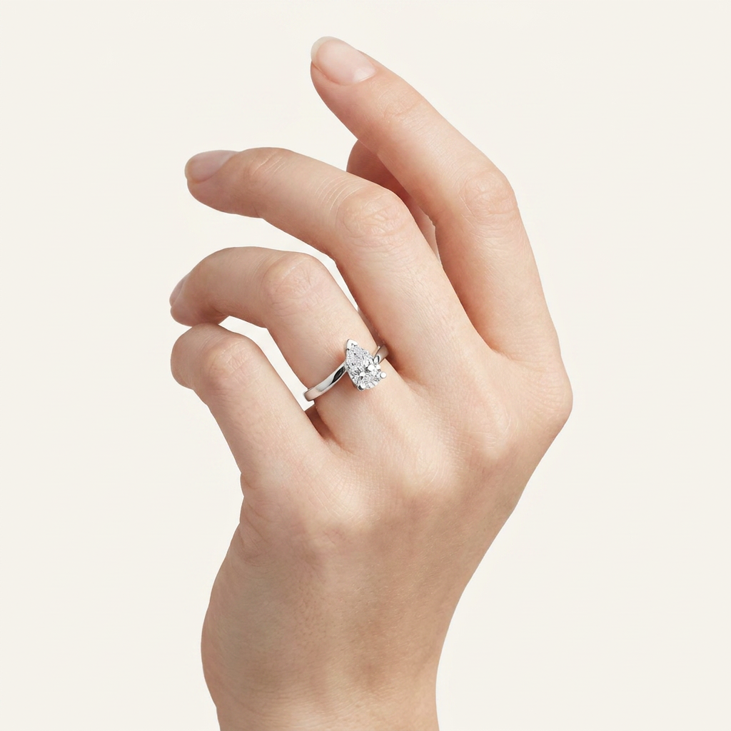 1CT Pear Cut Lab Grown Diamond Solitaire Ring