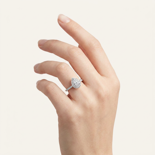 0.51CT Pear Cut Lab Grown Diamond Halo Side Stone Ring