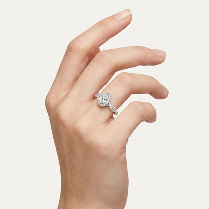 0.51CT Pear Cut Lab Grown Diamond Halo Side Stone Ring