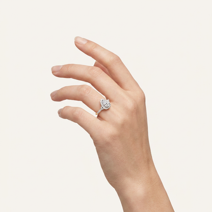 0.50 CT Pear Cut Lab Grown Diamond Halo Side Stone Ring