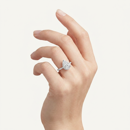 2CT Pear Cut Lab Grown Diamond Halo Side Stone Ring