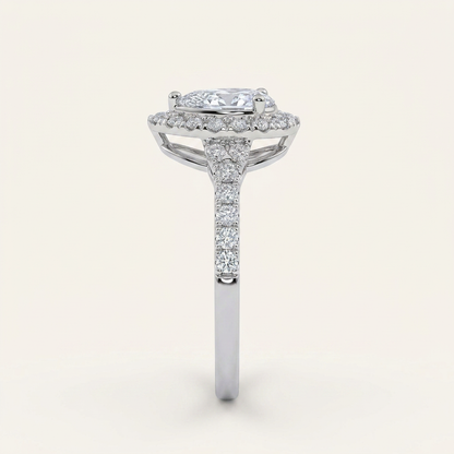 0.50 CT Pear Cut Lab Grown Diamond Promise Halo Side Stone Ring