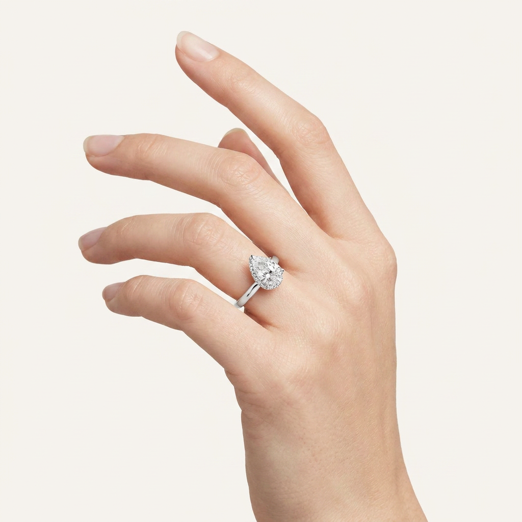2CT Pear Cut Lab Grown Diamond Hidden Halo Ring