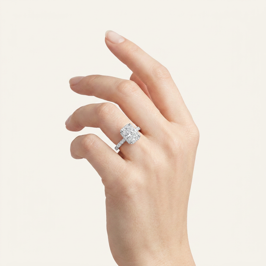 2CT Radiant Cut Lab Grown Diamond Halo Side Stone Ring