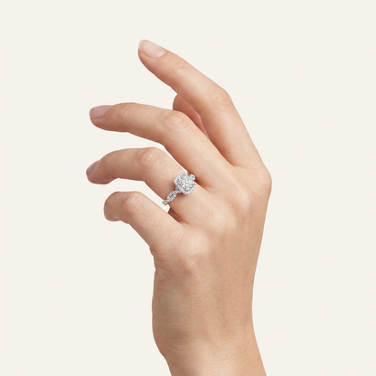 0.51CT Radiant Cut Lab Grown Diamond Halo Side Stone Ring
