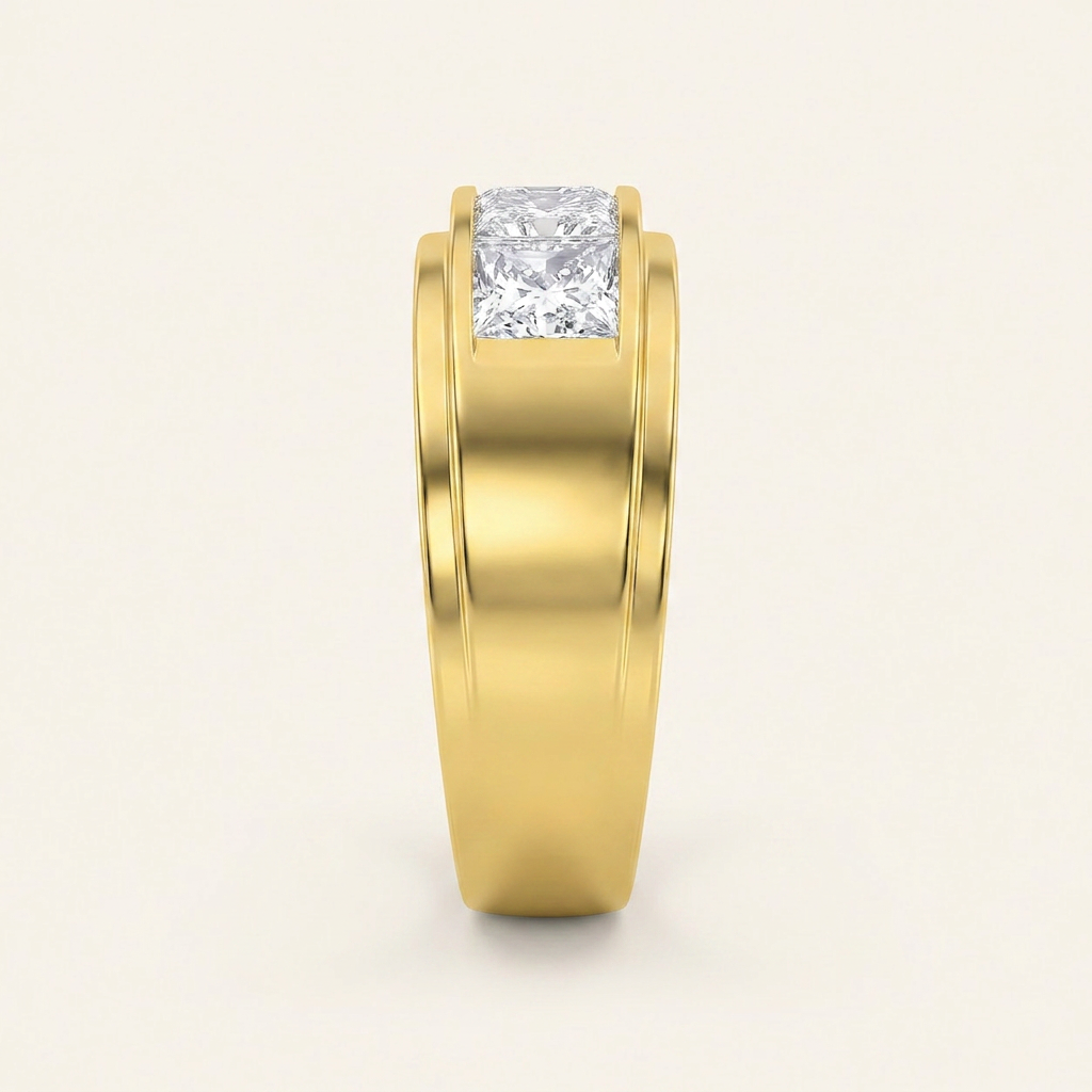 3.00 CT Princess Cut Lab Grown Diamond Three Stone Men's Ring