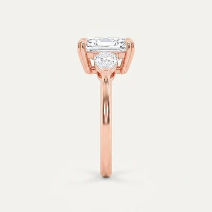 3CT Radiant Cut Lab Grown Diamond Three Stone Side Stone Ring