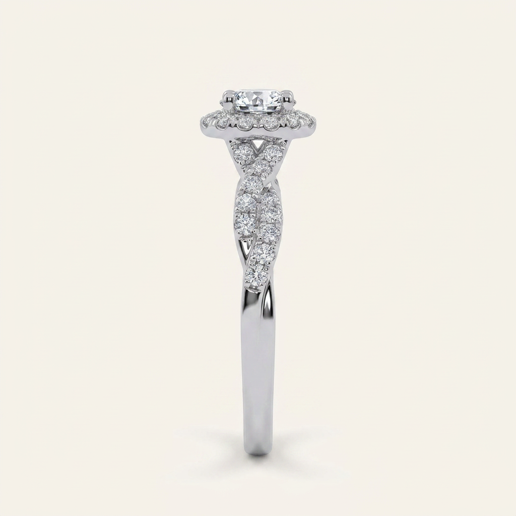 0.53 CT Round Cut Lab Grown Diamond Promise Halo Side Stone Ring