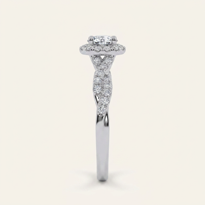 0.53 CT Round Cut Lab Grown Diamond Promise Halo Side Stone Ring