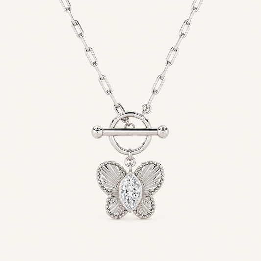 1CT Marquise Cut Lab Grown Diamond Butterfly Shapped Pendant Necklace