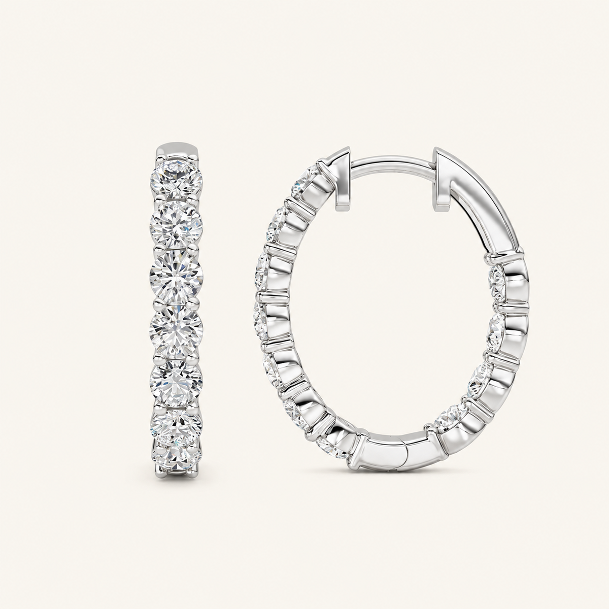 3CT Round Cut Lab Grown Diamond Hoop Earrings