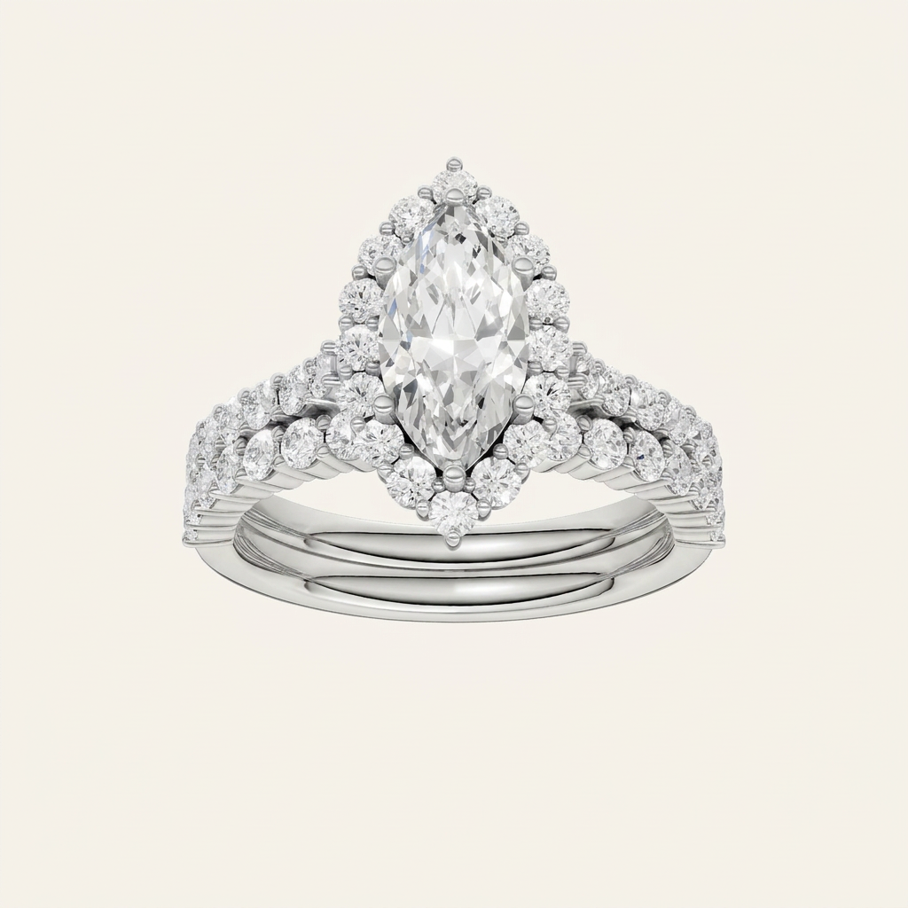 4.00CT Marquise Cut Lab Grown Diamond Halo Bridal Set