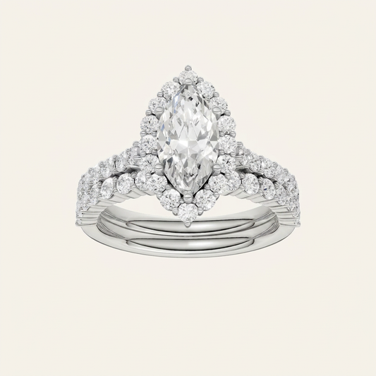 4.00CT Marquise Cut Lab Grown Diamond Halo Bridal Set