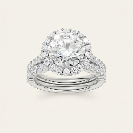 4.00CT Round Cut Lab Grown Diamond Halo Bridal Set