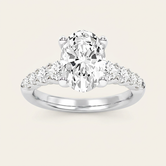 3.75CT Oval Cut Lab Grown Diamond Side Stone ring