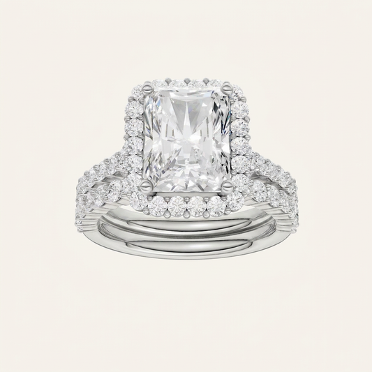 4.00CT Radiant Cut Lab Grown Diamond Halo Bridal Set