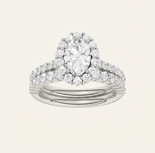 2.00CT Oval Cut Lab Grown Diamond Halo Bridal Set
