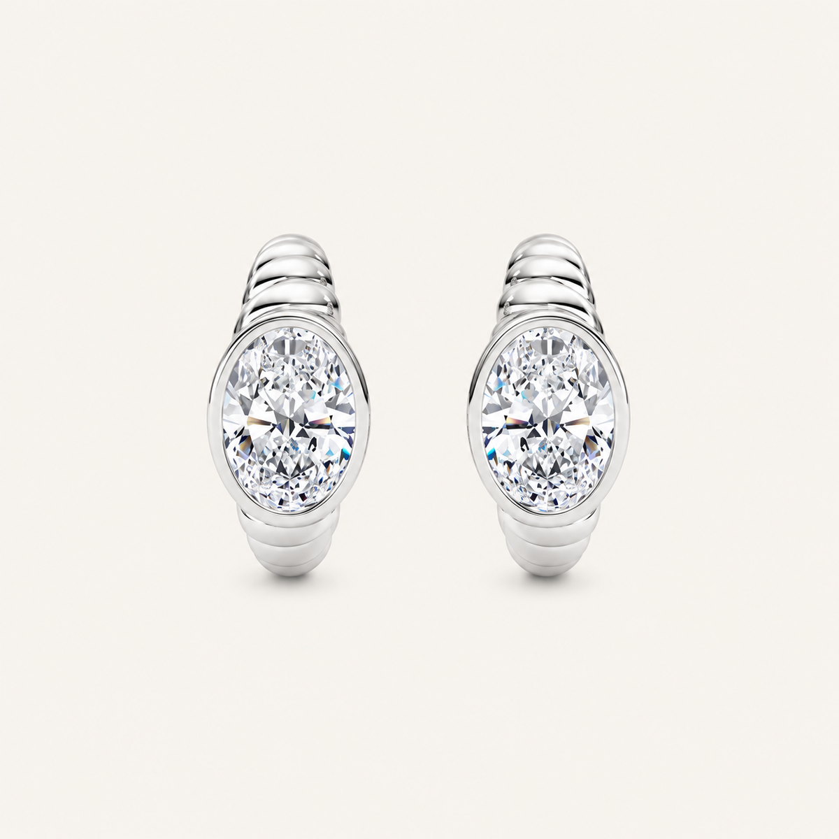 1.5CT Oval Cut Lab Grown Diamond Bezel Set Huggie Earrings