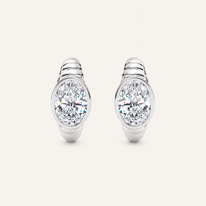 1.5CT Oval Cut Lab Grown Diamond Bezel Set Huggie Earrings